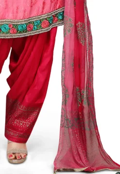 Embroidered Art Silk Jacquard Punjabi Suit in Pink