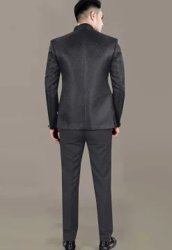 Embroidered Art Silk Jacquard Jodhpuri Suit in Black
