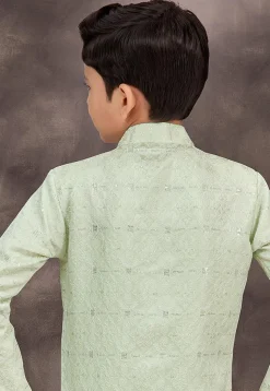 Embroidered Art Silk Jacquard Layered Sherwani in Sea Green