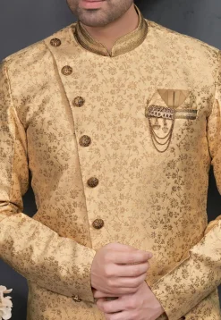 Embroidered  Art Silk Jacquard Dhoti Kurta in Golden