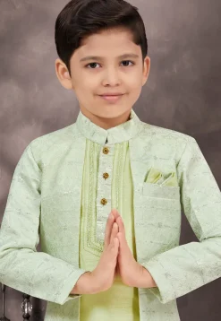 Embroidered Art Silk Jacquard Layered Sherwani in Sea Green
