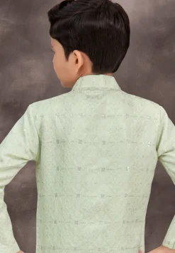 Embroidered Art Silk Jacquard Layered Sherwani in Sea Green