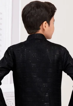 Embroidered Art Silk Jacquard Sherwani in Black