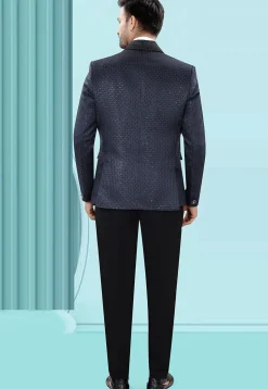 Embroidered Art Silk Jacquard Tuxedo in Blue