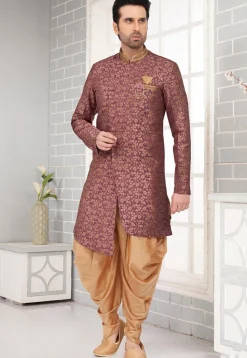 Embroidered  Art Silk Jacquard Dhoti Kurta in Old Rose