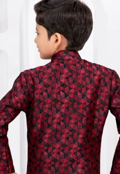 Embroidered Art Silk Jacquard Sherwani in Black and Maroon