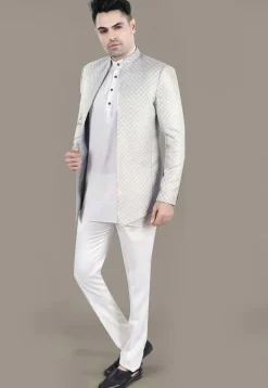 Embroidered Art Silk Jacquard Jodhpuri Jacket in Grey