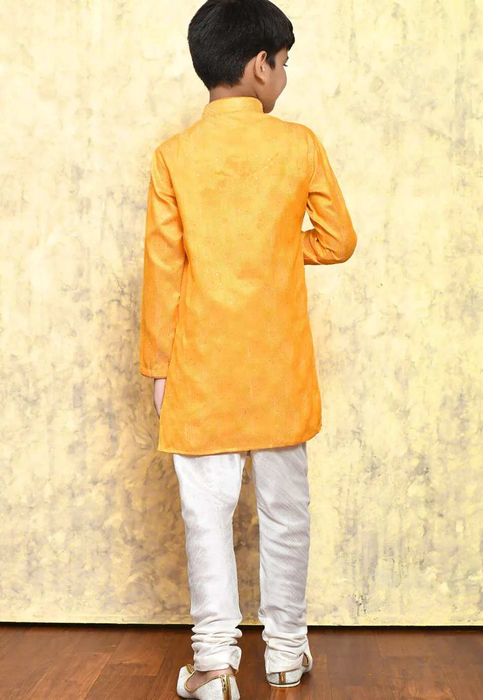 Embroidered Art Silk Jacquard Kurta Set in Yellow