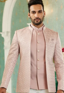 Embroidered Art Silk Jodhpuri Suit in Pink