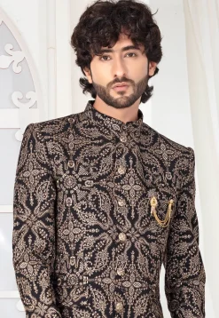 Embroidered Art Silk Jodhpuri Suit in Black