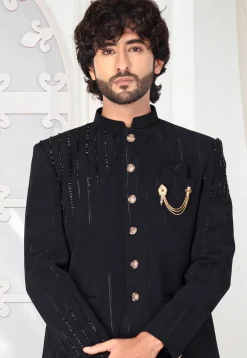 Embroidered Art Silk Jodhpuri Suit in Black