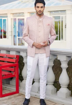Embroidered Art Silk Jodhpuri Suit in Pink