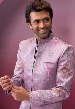 Embroidered Art Silk Jodhpuri Suit in Light Purple