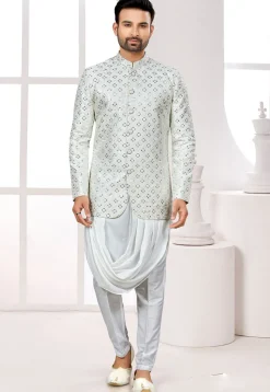Embroidered Art Silk Jodhpuri Suit in Off Off White White