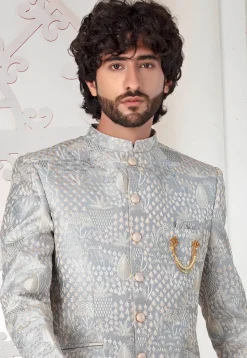 Embroidered Art Silk Jodhpuri Suit in Sky Blue