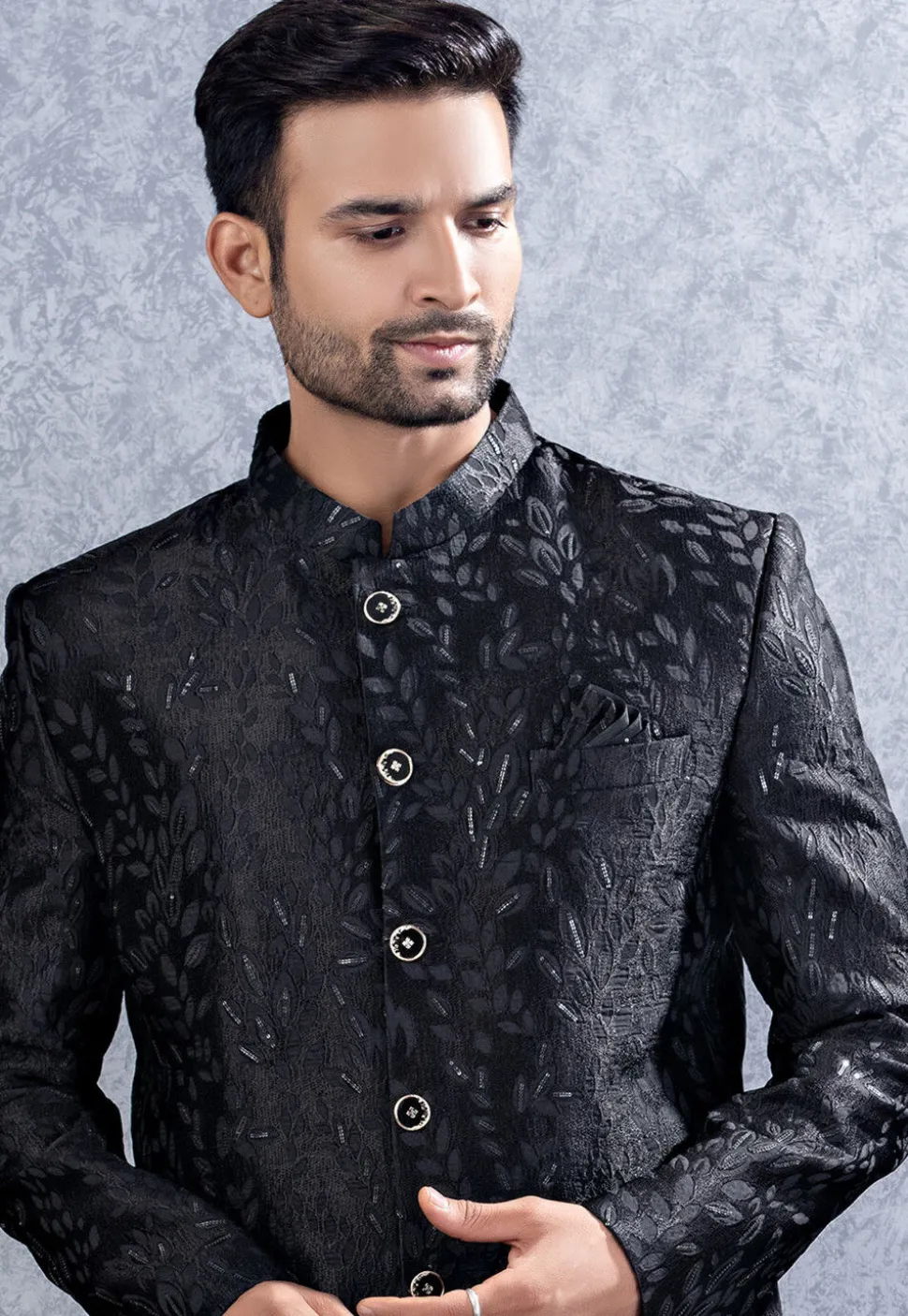 Embroidered Art Silk Jodhpuri Suit in Black