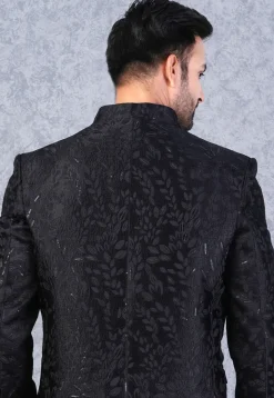 Embroidered Art Silk Jodhpuri Suit in Black