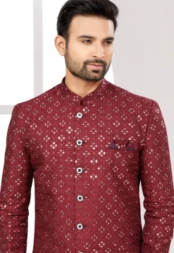 Embroidered Art Silk Jodhpuri Suit in Maroon