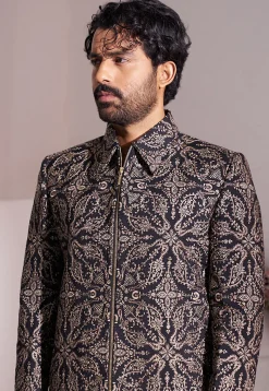 Embroidered Art Silk Jodhpuri Suit in Black