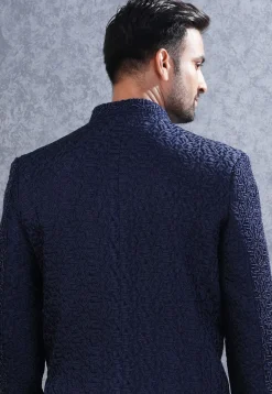Embroidered Art Silk Jodhpuri Suit in Navy Blue