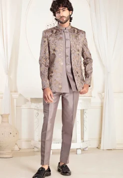 Embroidered Art Silk Jodhpuri Suit in Brown