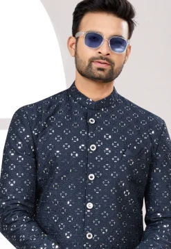Embroidered Art Silk Jodhpuri Suit in Navy Blue Navy Blue