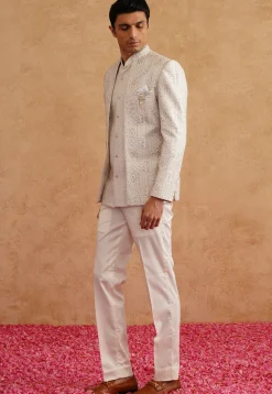 Embroidered Art Silk Jodhpuri Suit in White