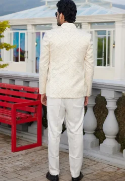 Embroidered Art Silk Jodhpuri Suit in Cream