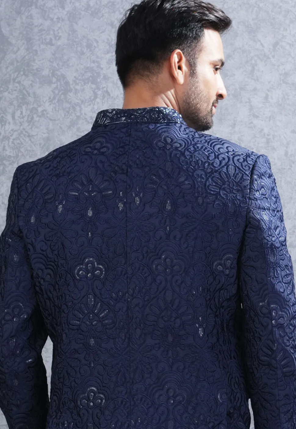 Embroidered Art Silk Jodhpuri Suit in Navy Blue