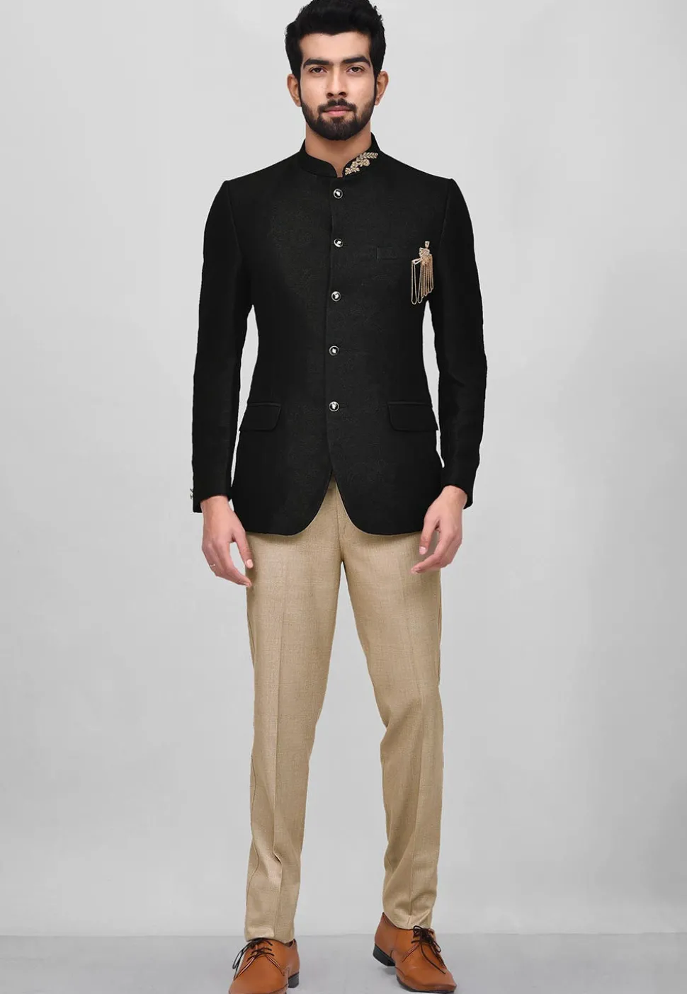 Embroidered Art Silk Jodhpuri Suit in Black