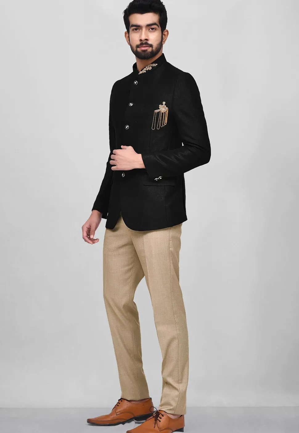 Embroidered Art Silk Jodhpuri Suit in Black