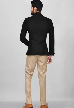 Embroidered Art Silk Jodhpuri Suit in Black
