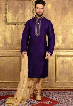 Embroidered Art Silk Kurta Set in Purple