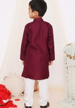 Embroidered Art Silk Kurta Set in Wine