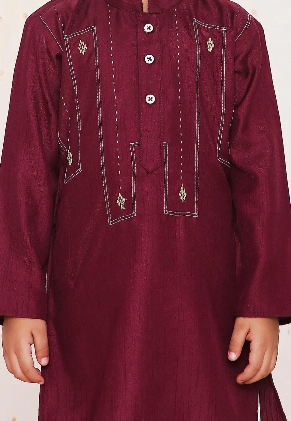 Embroidered Art Silk Kurta Set in Wine
