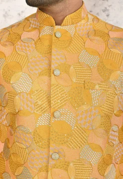 Embroidered Art Silk Kurta Set in Yellow