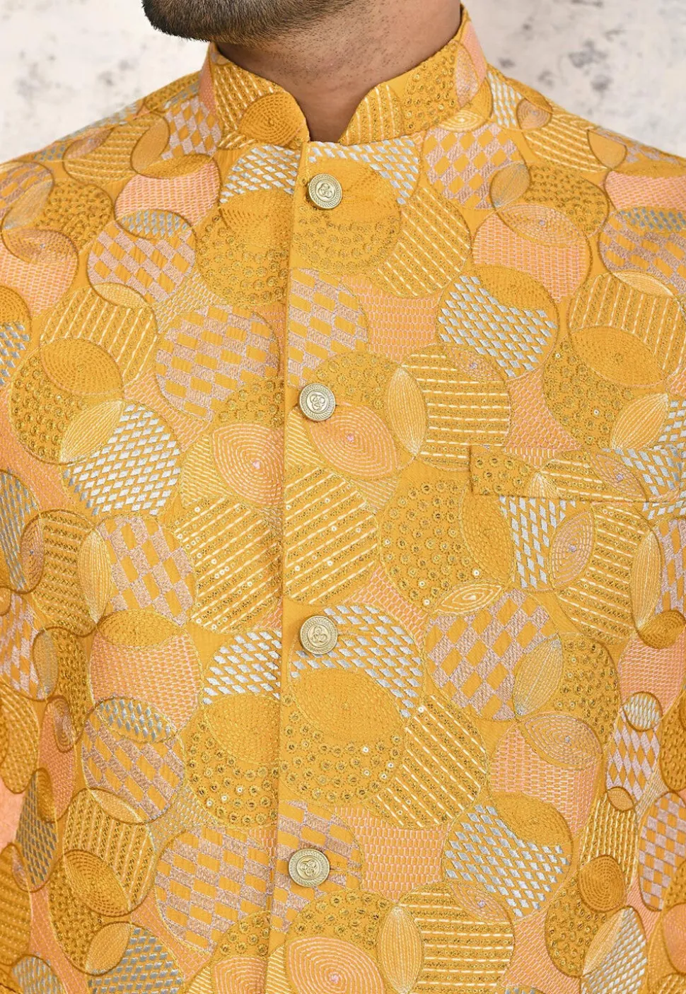 Embroidered Art Silk Kurta Set in Yellow
