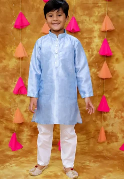 Embroidered Art Silk Kurta Set in Sky Blue