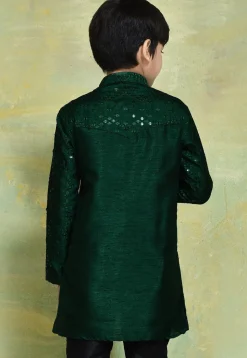 Embroidered Art Silk Kurta in Dark Green