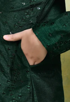 Embroidered Art Silk Kurta in Dark Green