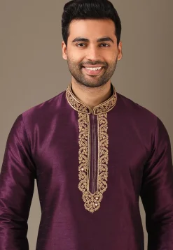 Embroidered Art Silk Kurta in Wine