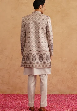 Embroidered Art Silk Kurta Set in Light Beige