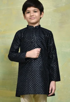 Embroidered Art Silk Kurta in Navy Blue
