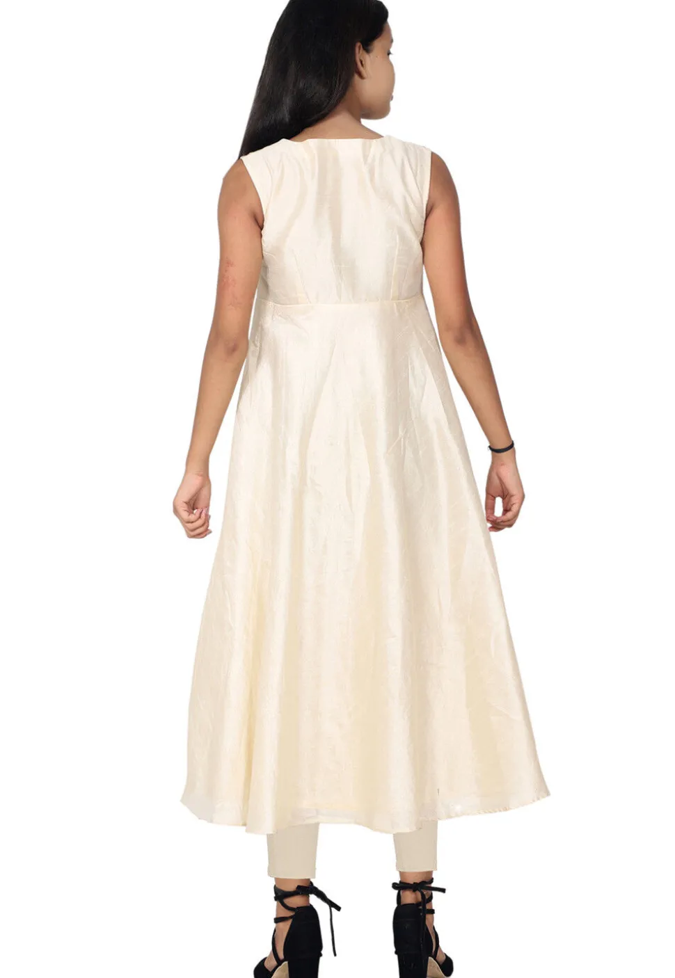 Embroidered Art Silk Kurta in Cream and Multicolor