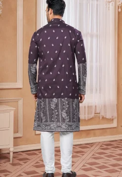 Embroidered Art Silk Kurta Set in Wine