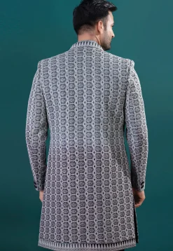 Embroidered Art Silk Kurta Set in Navy Blue