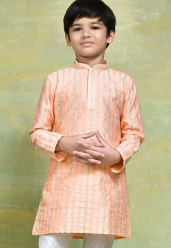 Embroidered Art Silk Kurta in Peach