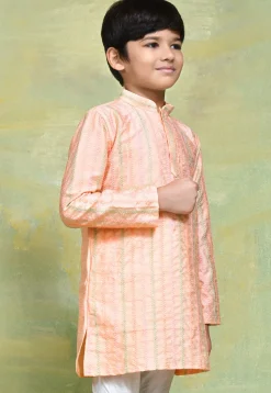 Embroidered Art Silk Kurta in Peach