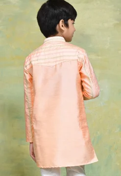 Embroidered Art Silk Kurta in Peach