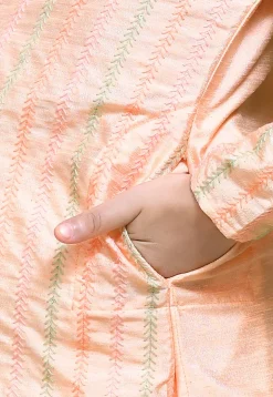 Embroidered Art Silk Kurta in Peach